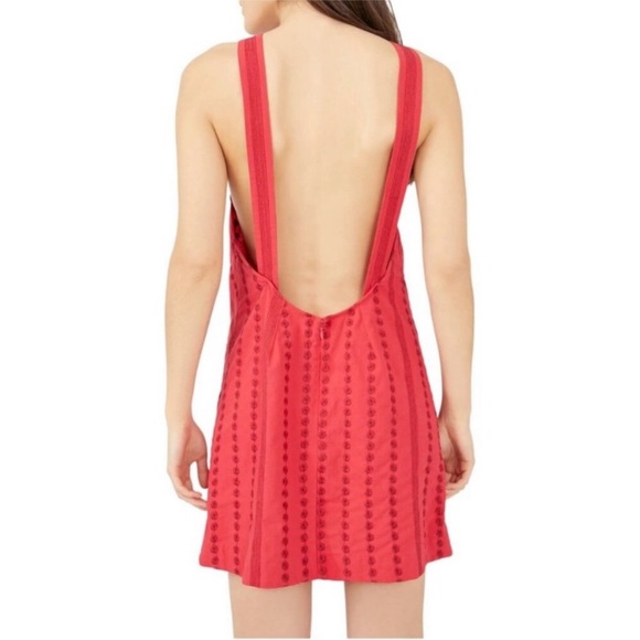 Free People! Juni Embroidered Backless Halter Mini Dress in Strawberry Spritz - Picture 5 of 9